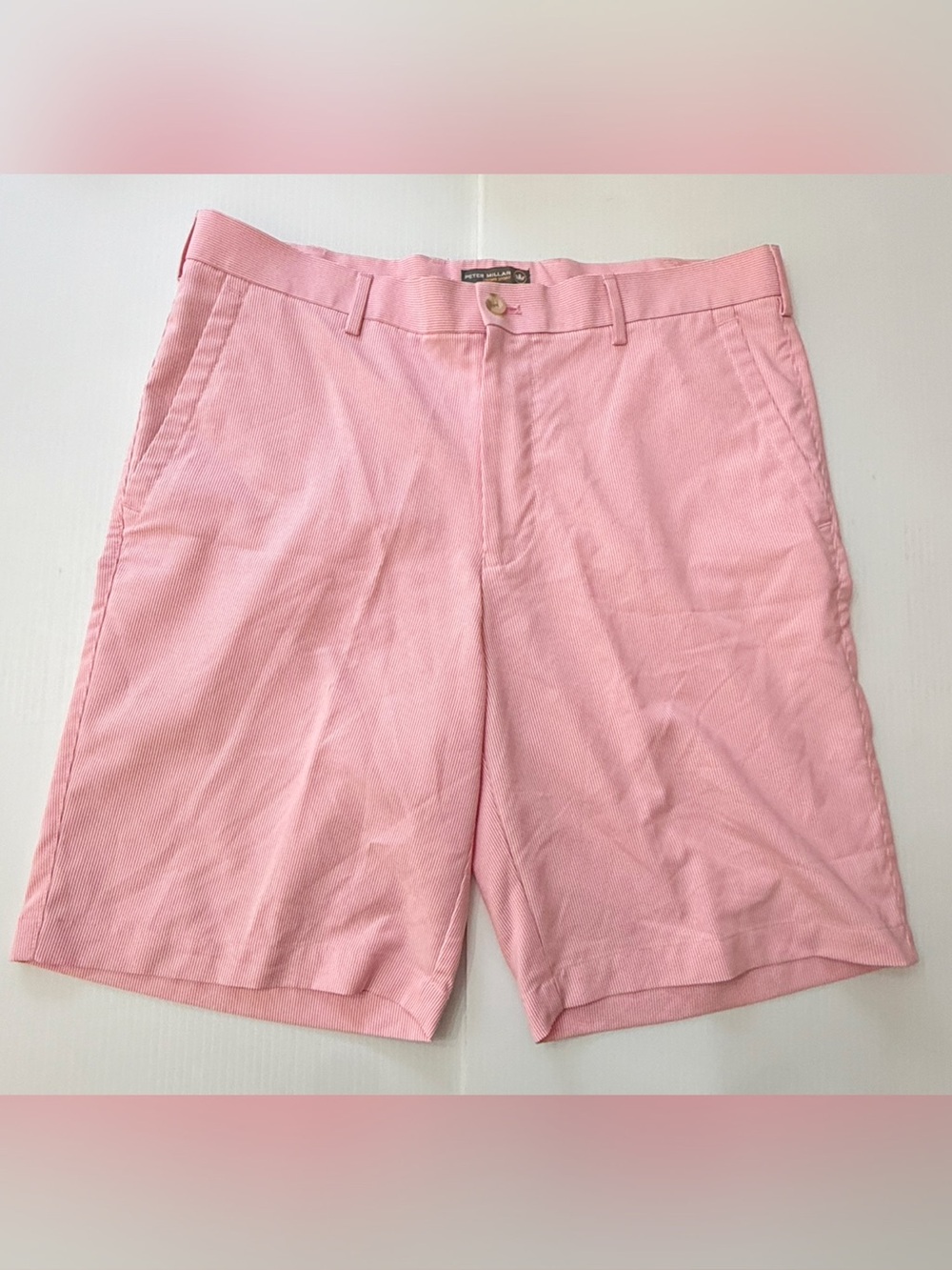 Peter Millar Shorts Mens 34 Pink Pinstripe Crown Sport Chino Golf Casual